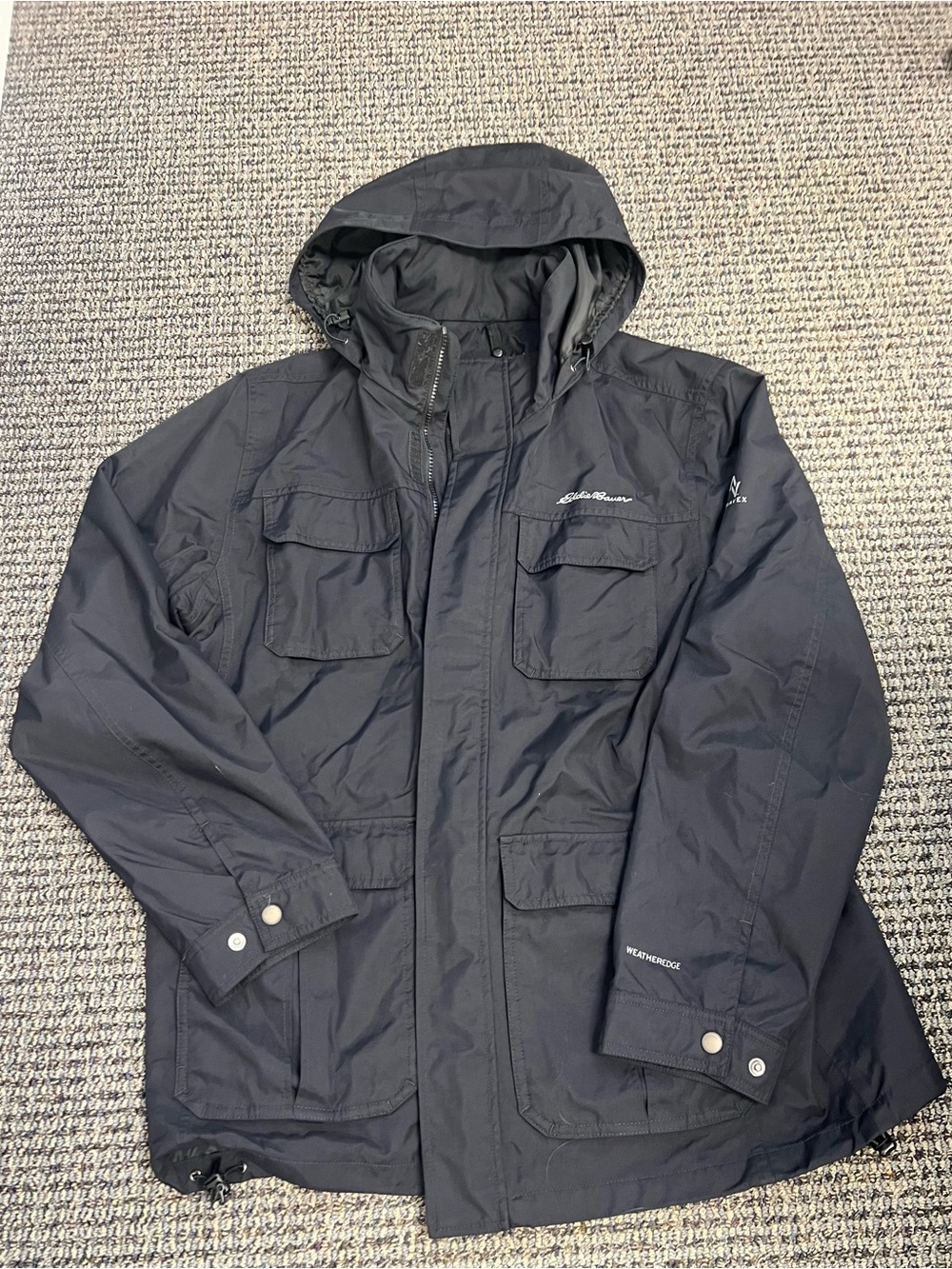 Eddie Bauer Travex WeatherEdge Jacket Mens Large Black Hooded Waterproofu Coat